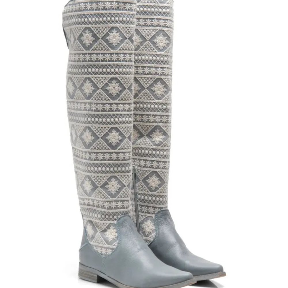 Free People Bren Slouch Crochet Tall Boot  in Calm Waters
